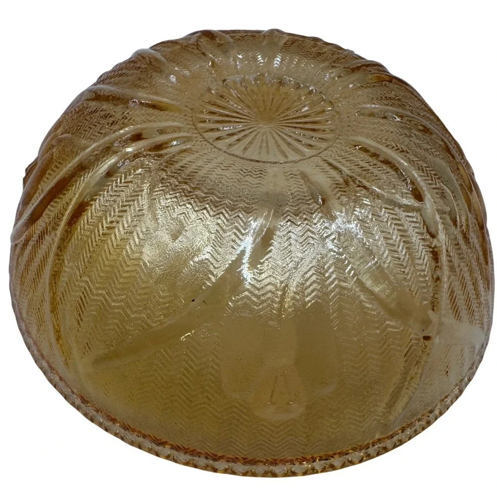 Jeanette Glass Iris and Herringbone Marigold Carnival Glass Iridescent Bowl 4.5